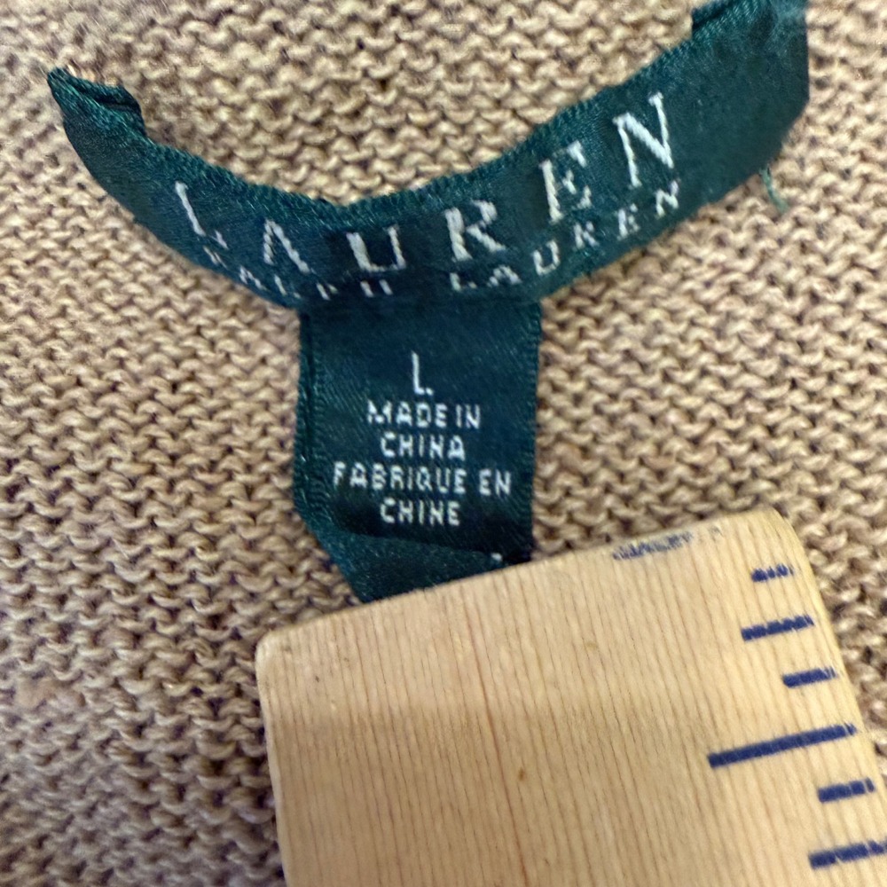 Lauren Ralph Lauren Womens Tan Linen Cotton Belted Cargo Pocket Cardigan Large - Picture 2 of 8